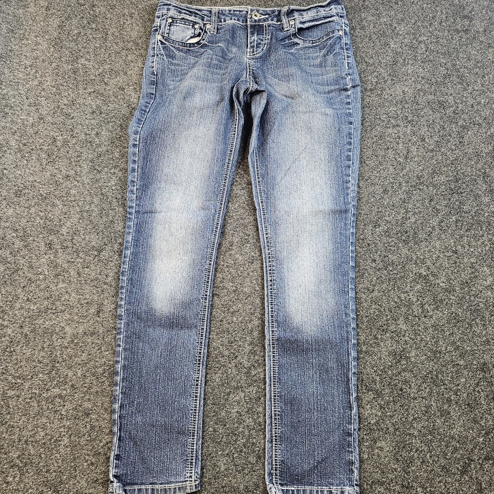 Bongo Women's Size 9 Stretch Straight Leg Jeans Medium Wash‎ Denim Embroidered